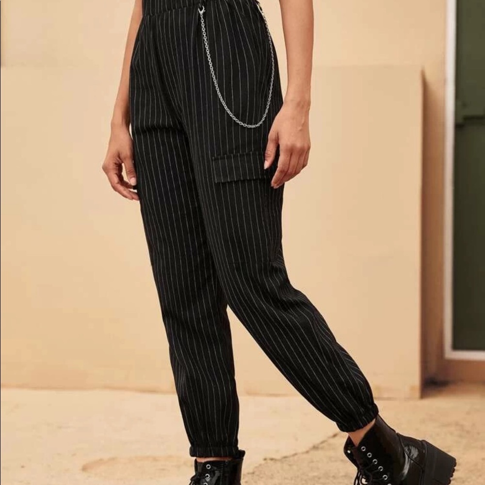 New black striped trouser with chain detail